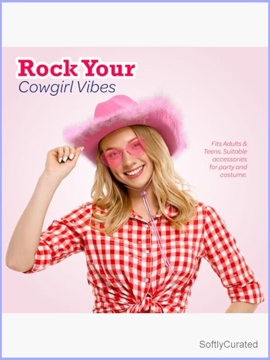 Felt Cowgirl Hat with Feathers & Heart Sunglasses Set for Party Costume